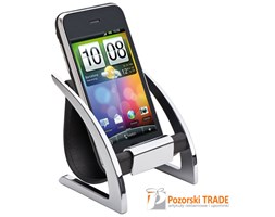 Podstawka pod telefon komórkowy z tworzywa i chromowanego metalu