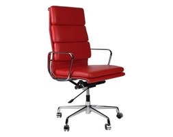 Fotel biurowy CH2191 czerwona skóra chro m