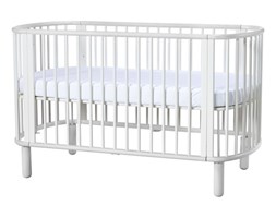 Łóżeczko FLEXA Baby, 5 w 1, owalny, organiczny kształt, lity buk, biało/białe