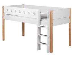Łóżko MDF średniowysokie z prostą drabinką, biały/brzoza/biała