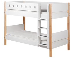 Łóżko piętrowe podwójne MDF z prostą drabinką, biały/brzoza/biała