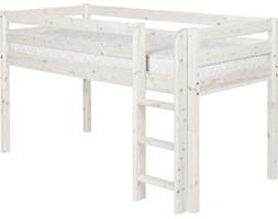Łóżko średniowysokie Classic,drabinka prosta, bielony