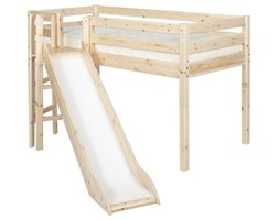 Łóżko ze zjeżdżalnią, Classic krótsze z platformą, sosna, bezbarwny