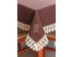 Obrus Len C.Brąz Elegance Gipiura Krem