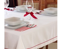 Obrus Len Biały Elegance MT Wypustka Czerwona