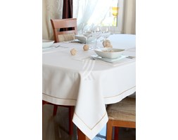 Obrus Len Biały Elegance MT Wypustka Złota