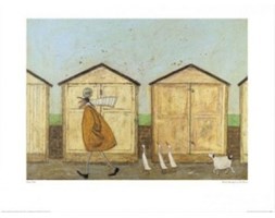 Sam Toft, Spacer z psem, Pan Musztarda, Doris, reprodukcja, obraz, obrazek, plakat z psem, gąski, plakaty, grafiki, grafika, drewniane domki,