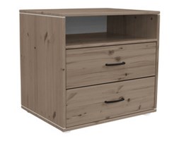Komoda z 2 szufl i półką. Korpus terra, fronty terra, paski białe,wym 72x56,5x67