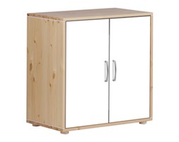 Szafka z 2 drz i 1 półką. Korpus natur, fronty białe, paski białe,wym72x43,5x72