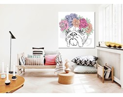 Bulldog wearing a wreath of flowers
