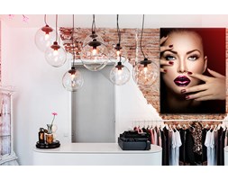 Fashion model girl face, beauty woman makeup and manicure