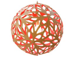 David Trubridge Floral czerwona, drewniana lampa sufitowa z bambusa