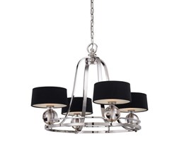 LAMPA WISZĄCA SREBRNA Z CZARNYMI ABAŻURAMI " MODERN CLASSIC " 4 x 60 W