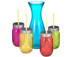4x słoik + słomka, karafka - komplet na grilla, piknik, plażę
