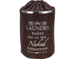 Okrągły kosz na pranie DELUXE BROWN, tkanina jutowa
