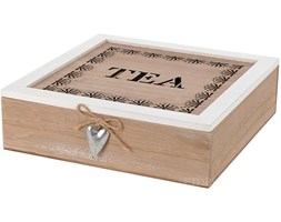 Drewniana herbaciarka TEA z serduszkiem, pudełko na herbaty - 9 przegródek