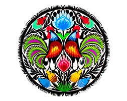 Okrągła wycinanka z dwoma kogutami - rękodzieło ludowe