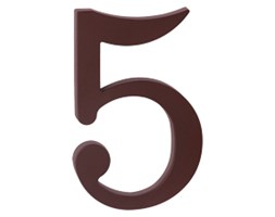 Plastikowa cyfra na dom "5", brązowa