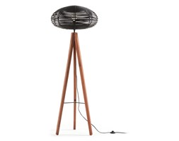 NEWTEN Floor lamp wood, black rattan shade