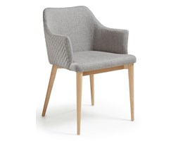 Erida Armchair nat wood quilted fabric light gray