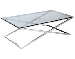 STOLIK KAWOWY RAMA METALOWA BLAT SZKŁO HARTOWANE " CROSS II " 130 x 70 x 40 cm