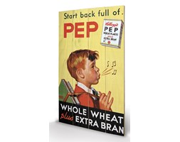 Obraz na drewnie Vintage Kelloggs - Start Back Full Of Pep, (40 x 59 cm)