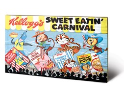 Obraz na drewnie Vintage Kelloggs - Sweet Eatin' Carnival Land, (59 x 40 cm)
