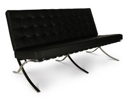 Czarna Sofa dwuosobowa Skóra Naturalna Inspirowana Projektem Barcelona