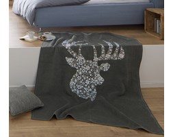 Koc Bocasa - Winter Days Comfort - Deer Silhouette - grafitowy z jeleniem