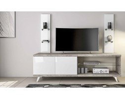 SZAFKA RTV DUŻA TREVISO GREY W KOLORZE SZAREGO CEMENTU Z 2 - BIAŁYMI FRONTAMI