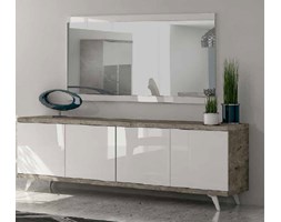 SZAFKA RTV DUŻA TREVISO GREY W KOLORZE SZAREGO CEMENTU Z 4 - BIAŁYMI FRONTAMI