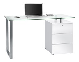 Biurko 60x130 cm, biały, srebrny, wysoki połysk, MDF, szkło, 95509856