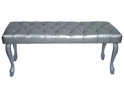 Ławeczka Pufa Pufka Pikowana Wzmacniana Eko Skóra Royal Srebrna Nogi Ludwik Srebrne Satynowe 110cm/40cm/46cm