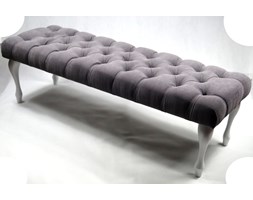Ławeczka Pufka Pikowana Szara Avila 24 Nogi ludwik białe półmat Styl Shabby Chic Vintage wysoka z głębokim siedziskiem 120cm/50cm/46cm
