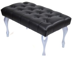 Ławeczka Pufa Pufka Pikowana Czarna Eko Skóra Srebrny Styl Chesterfield 70cm