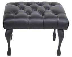 Ławeczka Pufa Pufka Pikowana Czarna Eko Skóra Nogi Ludwik Czarne Półmat Styl Chesterfield Kryształki Szklane 50cm