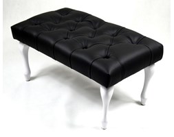 Ławeczka Pufa Pufka Pikowana Czarna Eko Skóra Nogi Białe Styl Chesterfield 70cm