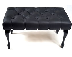Ławeczka Pufa Pufka Pikowana Czarna Eko Skóra Podbita Ćwiekami Styl Chesterfield 70cm