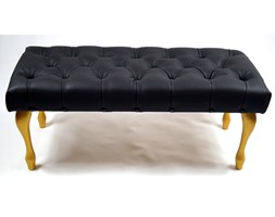 Pufa Ławeczka Pikowana Eko Skóra Czarna Nogi Złote Ćwieki Chesterfield 90cm