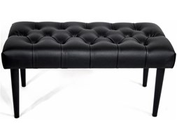 Ławeczka Pufa Pufka Pikowana Styl Chesterfield Czarna Eko Skóra Nogi Okrągłe Czarne Mat 80cm