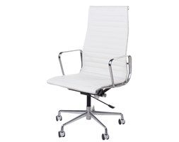 Fotel biurowy inspirowany EAMES 119 biały, skóra + chrom