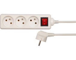 Przedłużacz elektryczny, biały 3 gniazda z uziemieniem, 3 m z wyłącznikiem Vorel 72528
