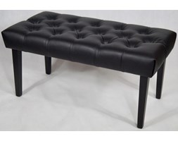 Ławeczka Pufa Pufka Pikowana Eko Skóra Czarna Guziki Tapicerowane Nogi Kwadratowe Zwężane Czarne Półmat 80/40/40cm