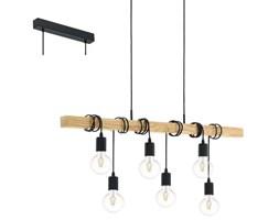 Rustykalna LAMPA wisząca TOWNSHEND 95499 Eglo industrialna OPRAWA kaskada ZWIESZANA na belce kable przewody drewno czarne