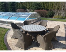 Bel Giardino OLIMP P 150 Stół okrągły z blatem PE - Imitacja drewna i 6 foteli