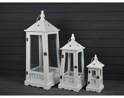 DREWNIANA LATARNIA LAMPION LAMPA SHABBY RETRO 3SZT