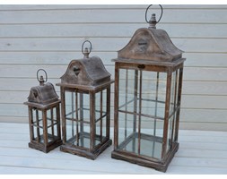 DREWNIANA LATARNIA LAMPION SHABBY CHIC 3SZT ZESTAW