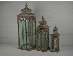 DREWNIANE LATARNIE, LAMPIONY SHABBY CHIC 3SZT