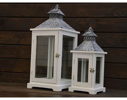 DREWNIANA LATARNIA LAMPION LAMPA SHABBY ZESTAW 2SZ