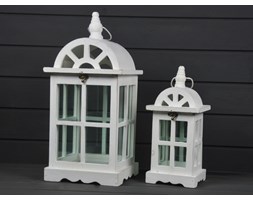 DREWNIANA LATARNIA LAMPION SHABBY COTTAGE 2SZT